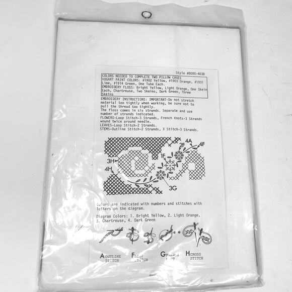 Vogart Crafts Vintage 1970's Pillowcase Pair Stamped Embroidery Painting NIP - Picture 5 of 8